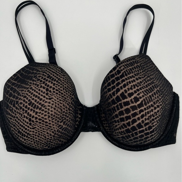 Calvin Klein 36D Black nude Lace pattern Lightly padded underwire Bra - Picture 1 of 9